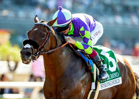 Stronghold wins the Triple Bend Stakes at Santa Anita Park