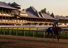 Horses trained by H. James Bond take to the main track of the Saratoga Race Course which officially opened for training Monday May 11, 2026 in preparation for the Belmont Stakes Racing Festival June 3-7, 2026 in Saratoga Springs, N.Y.  Photo by Skip Dickstein