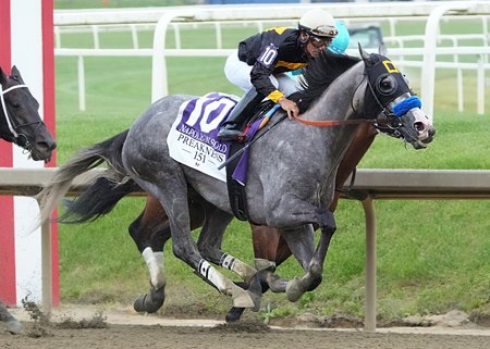 Napoleon Solo takes command en route to victory in the Preakness Stakes at Laurel Park