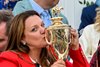 Trainer Cherie DeVaux holding the trophy. Golden Tempo with Jose Ortiz wins the Kentucky Derby (G1) at Churchill Downs in Louisville, Ky., on May 2, 2026 

