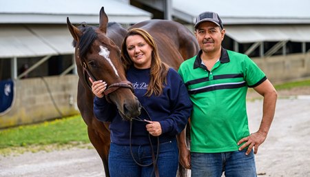 Golden Tempo with trainer Cherie DeVaux and groom Jose Hernandez