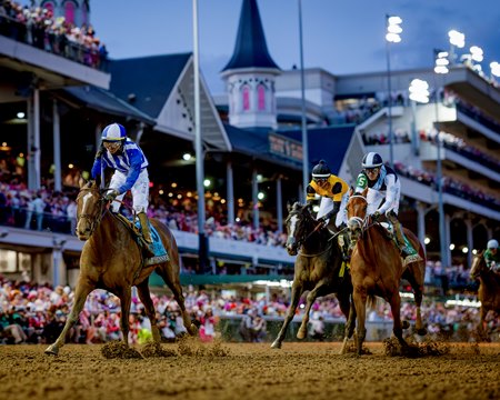 Gun Runner fillies Always a Runner and Meaning (inside) finish 1-2 in the Kentucky Oaks at Churchill Downs