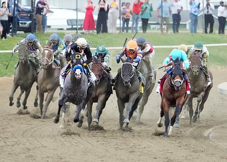 Four competitors from the Preakness Stakes, including Chip Honcho (third place, orange cap), return in the Ohio Derby at Thistledown