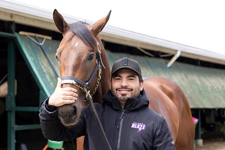 Regent's Park, a son of Bolt d'Oro and a $1.4 million sales yearling, with trainer Jorge Delgado