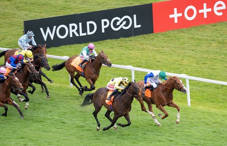 Lost Boys (inside) beats Sahara King in the London Gold Cup at Newbury Racecourse