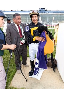 Paco Lopez after winning the Preakness Stakes at Laurel Park