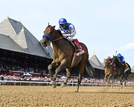 Nysos wins the Met Mile at Saratoga Race Course