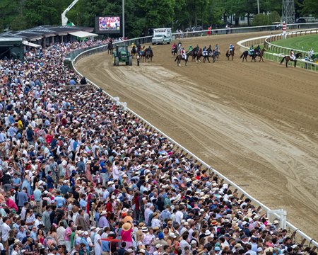 A crowd of more than 46,000 was on hand for Belmont Stakes day at Saratoga Race Course