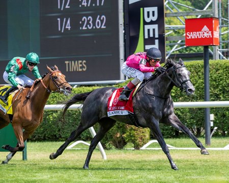 Classic Q wins gate-to-wire in the Just a Game Stakes at Saratoga Race Course