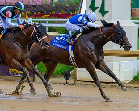 Harrodsburg outlasts the competition in the Bango Stakes at Churchill Downs