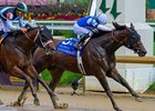 Harrodsburg with Luis Seaz wins the Bango (G3) at Churchill Downs on June 27, 2026. Built in second. 