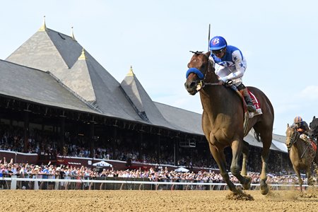 Nysos wins the Metropolitan Handicap at Saratoga Race Course