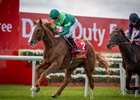 Benvenuto Cellini (Ryan Moore) winning the Irish Derby.
The Curragh.
Photo: Patrick McCann/Racing Post
28.06.2026