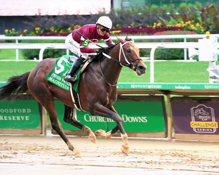 Jose Ortiz wins the 2026 Stephen Foster Stakes aboard Magnitude 