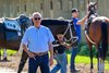 Todd Pletcher watching horses jog as other horses are going through the training process. 
Training at Saratoga and the Oklahoma track in Saratoga Springs, N.Y., on June 3, 2026. 
