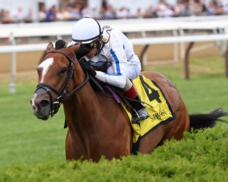 Slay the Day wins the Soaring Softly Stakes at Saratoga Race Course