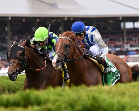 Pass the Hat (inside) duels with Capitol Hill in the Poker Stakes at Saratoga Race Course