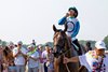Book’em Danno #3 ridden by Paco Lopez won the $200,000 Mr. Prospector Stakes at Monmouth Park Racetrack in Oceanport, NJ on Friday July 17, 2026. Photo By Taylor Ejdys/EQUI-PHOTO