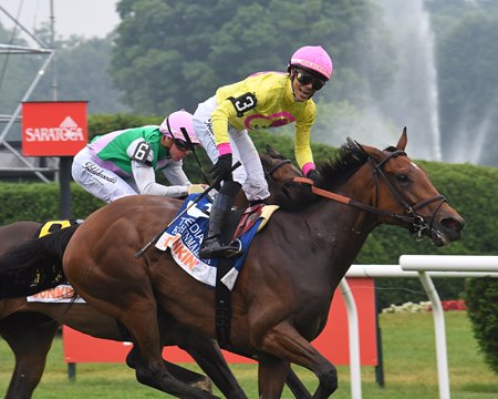 Kathynmarissa rallies to win the Diana Stakes at Saratoga Race Course
