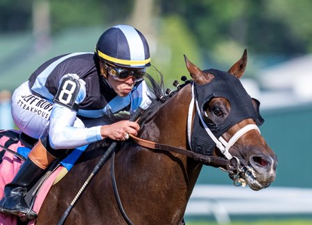 Irad Ortiz Jr. guides Built to victory in the Alfred G. Vanderbilt Stakes at Saratoga Race Course