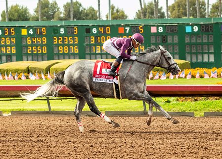 Sweet Azteca, ridden by Armando Ayuso for the first time, takes her third Great Lady M Stakes at Los Alamitos Race Course