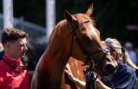 Senorita Bonita after winning the Duchess Of Cambridge Stakes at Newmarket Racecourse