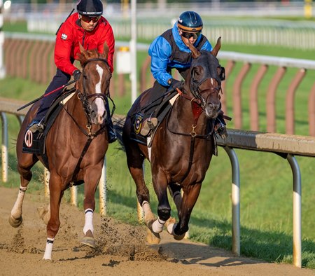Golden Tempo, inside, works at Saratoga Race Course