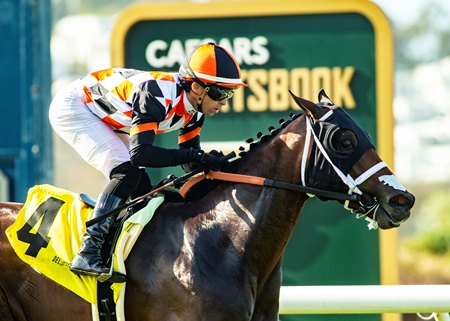 Proletariat and Kyle Frey are in splendid isolation at the end of the Oceanside Handicap at Del Mar