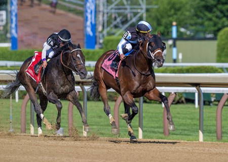 Built pulls away to win the Alfred G. Vanderbilt Stakes at Saratoga Race Course