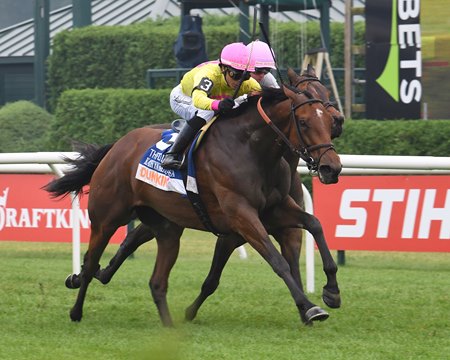 Kathynmarissa wins the Diana Stakes at Saratoga Race Course
