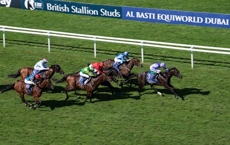 Comanche Braves leads the charge to the wire in the July Cup Stakes at Newmarket Racecourse