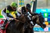 Listenupshance and jockey Emisael Jaramillo, right, outleg Maximum Bourbon (Joel Rosario), left, to win the Grade I, $400,000 Bing Crosby Stakes, Saturday, July 25, 2026 at Del Mar Thoroughbred Club, Del Mar CA.
© BENOIT PHOTO