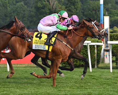 Fort George (outside) is narrowly defeated by Ole Crazy Bone in the Bowling Green Stakes at Saratoga Race Course