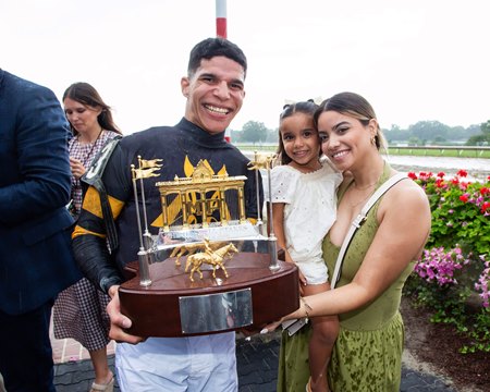Jorge Vargas Jr. with his family after winning the Haskell Stakes at Monmouth Park