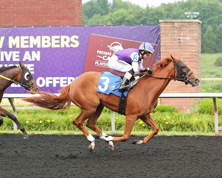 Greatest Joy wins her racing debut July 6 at Presque Isle Downs