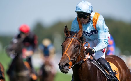 Pershaada wins the Molecomb Stakes at Goodwood
