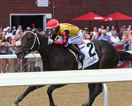 Booked wins the Sanford Stakes at Saratoga Race Course