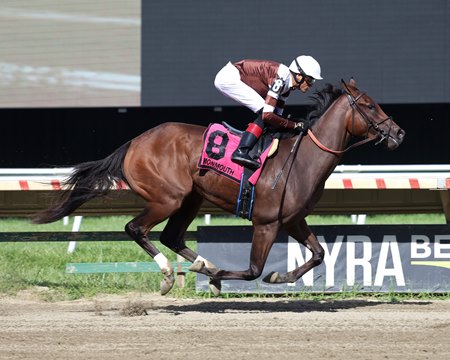Emphatic wins the Sorority Stakes at Monmouth Park