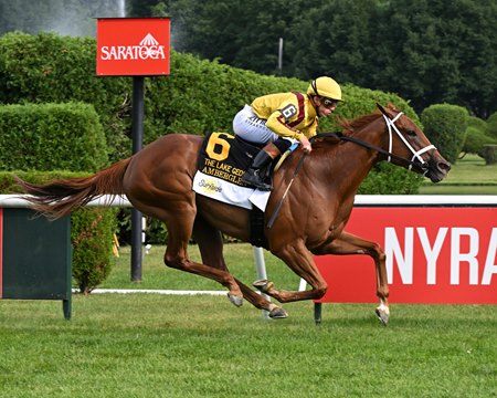 Amberglen wins the Lake George Stakes at Saratoga Race Course