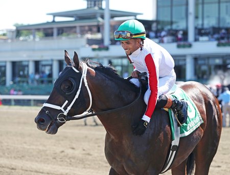 Bishops Bay, under Luis R. Rivera Jr., after winning the Philip H. Iselin Stakes at Monmouth Park