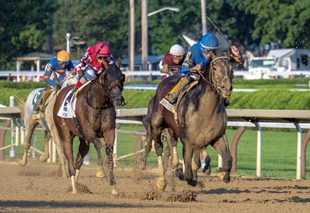 Sovereignty pulls away from Nitrogen to win the Whitney Stakes at Saratoga Race Course