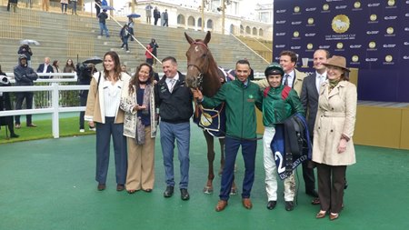 Rayif and his connections after the colt's victory in the Poule d'Essai des Poulains at ParisLongchamp