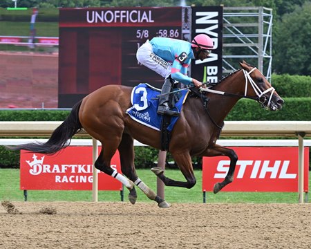 Sun Kissed Bliss, the morning-line favorite in the Lady Finger Stakes at Finger Lakes, wins a maiden special weight race at Saratoga Race Course