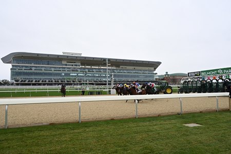 Racing on the all-weather Tapeta surface at Belmont Park