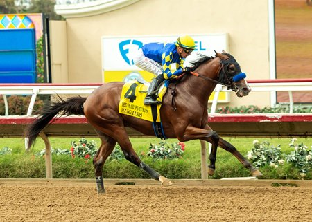 Hughes win the Del Mar Futurity for his third victory in as many starts.
