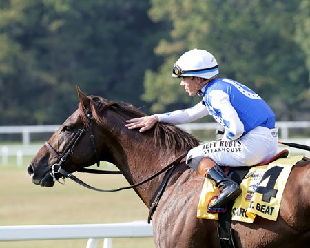 Caroline St. Beat after his victory in the Nashville Derby Invitational Stakes at Kentucky Downs