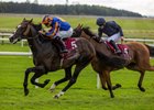Scandinavia and Ryan Moore wins the Irish St. Leger. 
Irish Champions Festival day 2.
The Curragh.
Photo: Patrick McCann/Racing Post
13.09.2026.


