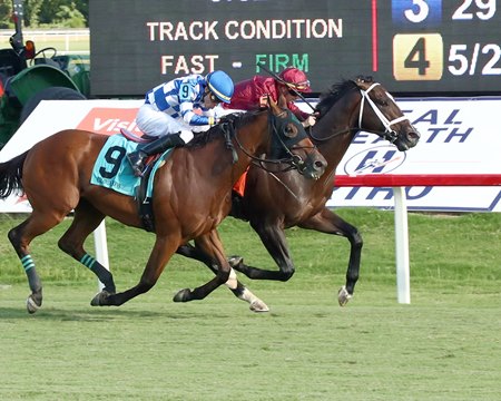 Just a Touch (inside) wins the Colonial Cup Stakes at Colonial Downs