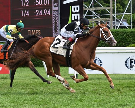 Glycogen defeats Mel Went Home in the P. G. Johnson Stakes at Saratoga Race Course