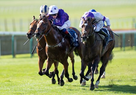 Orthodox (right) beats Force Noir in the Middle Park Stakes at Newmarket Racecourse